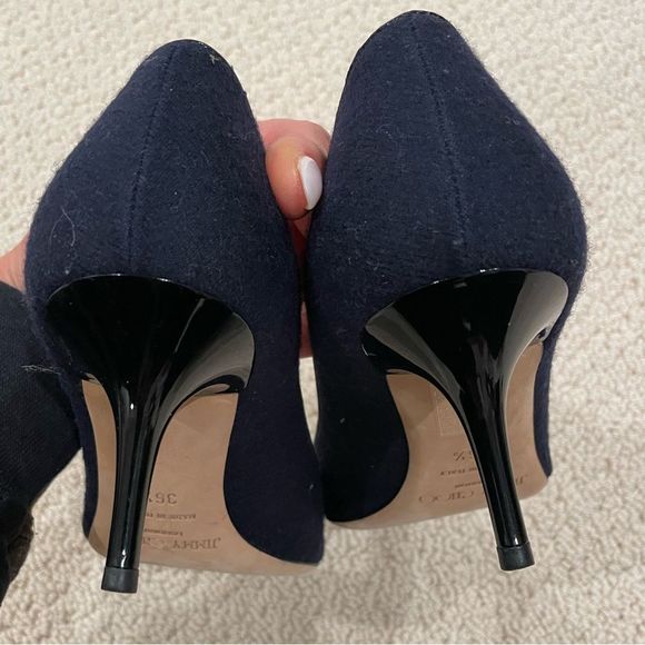EUC Jimmy Choo Navy Blue/Black Fabric and Patent Leather Romy Pumps Sz. 36.5 - Picture 4 of 5